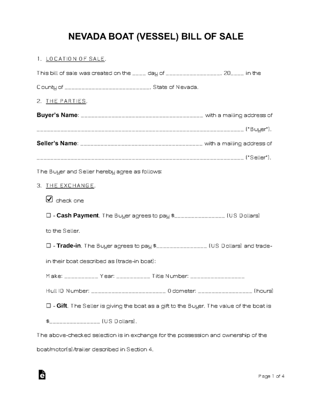Boat (Vessel) Proof Of Sale Form